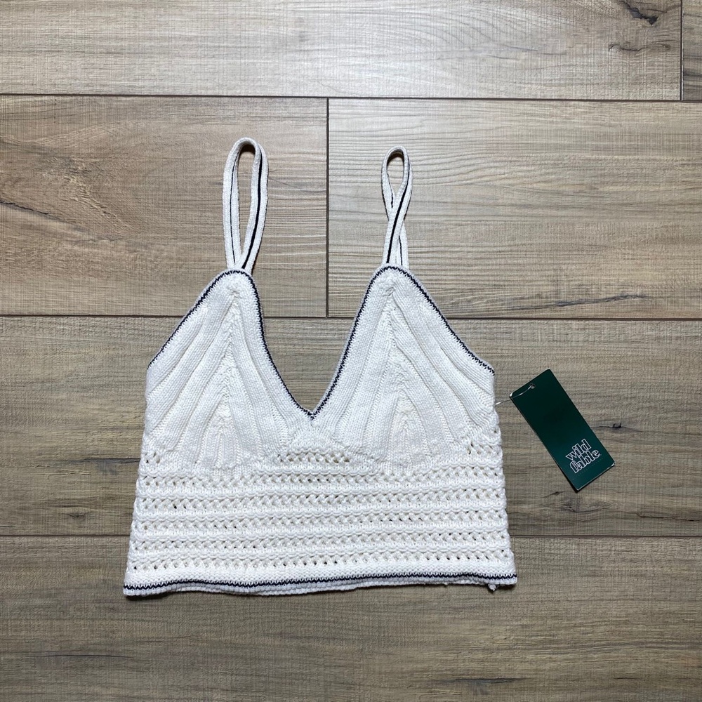 Wild Fable Women's Open Knit Cropped V-Neck Tank Top Size‎ XS Cream